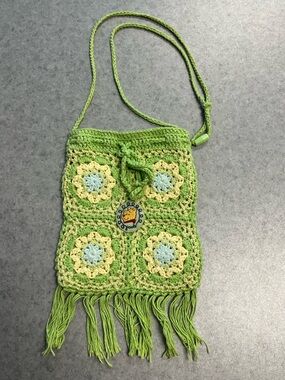Disney Store Winnie the Pooh Green Square Fringe Crochet Crossbody Boho Y2K